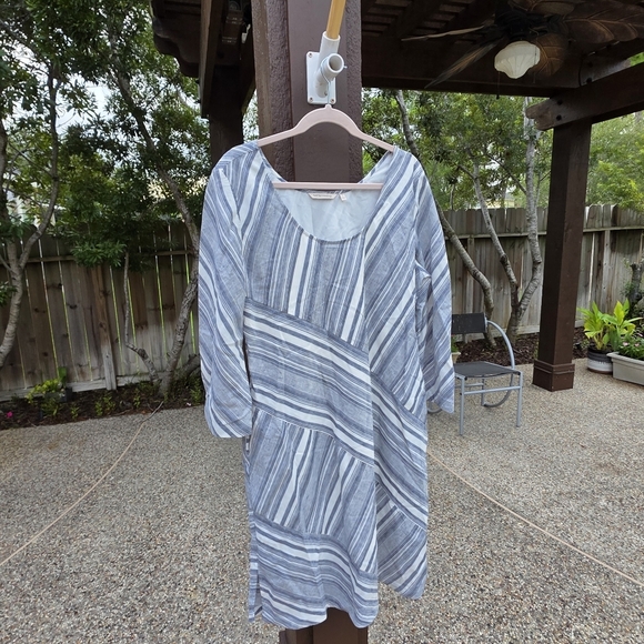 Nwot Soft Surroundings Sonya Linen Dress Striped Pockets  L - Picture 12 of 15